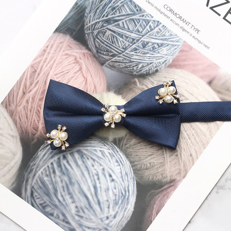 Men's Gold Leaves Pearl Floral Bow Tie - Image 5