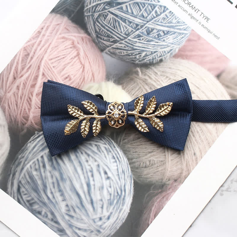 Men's Gold Leaves Pearl Floral Bow Tie - Image 8