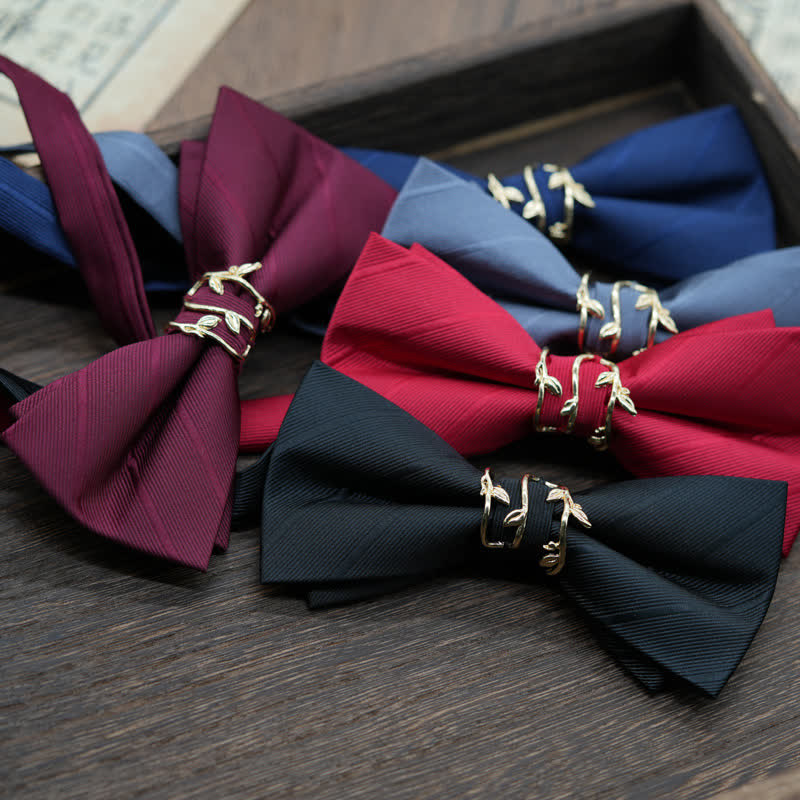 Men's Gold Metal Branch Shaped Twilled Bow Tie - Image 4