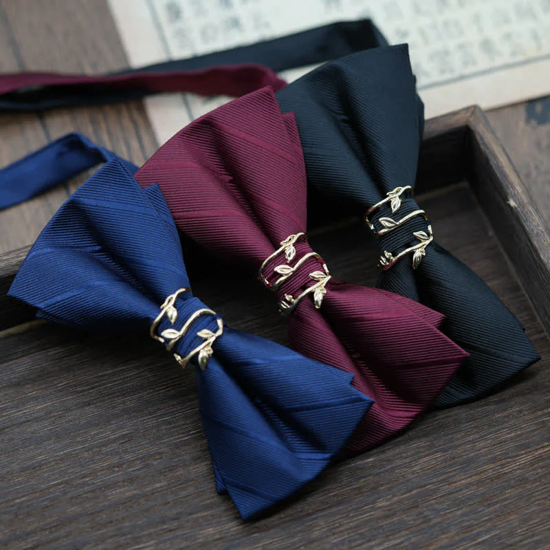 Men's Gold Metal Branch Shaped Twilled Bow Tie - Image 5