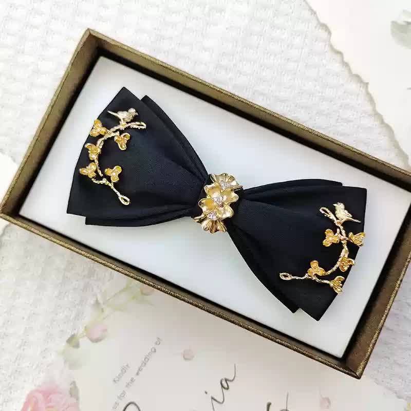 Men's Gold Metal Branches Bird Double Layers Bow Tie - Image 11