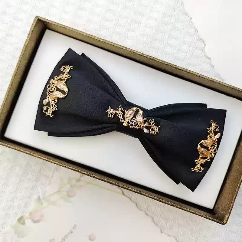 Men's Gold Metal Branches Bird Double Layers Bow Tie - Image 12