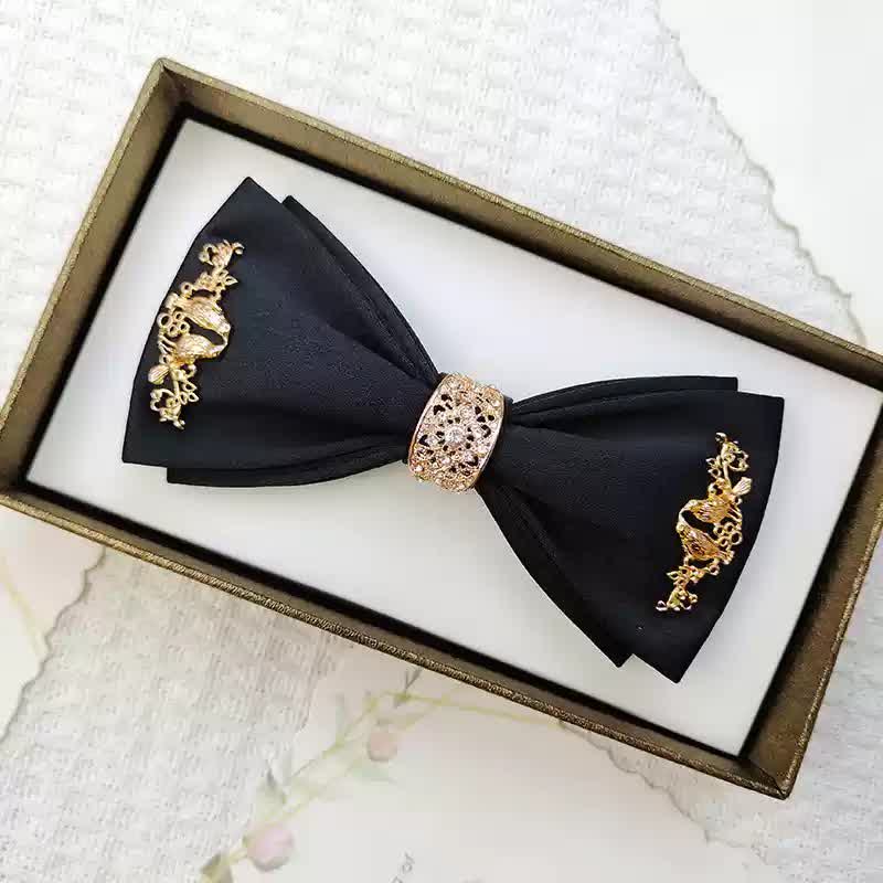 Men's Gold Metal Branches Bird Double Layers Bow Tie - Image 7
