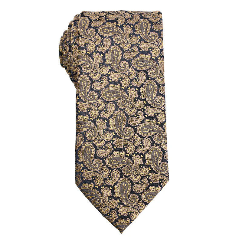 Men's Gold Orange Series Paisley Floral Necktie - Image 3