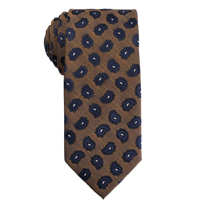 Men's Gold Orange Series Paisley Floral Necktie - Image 5