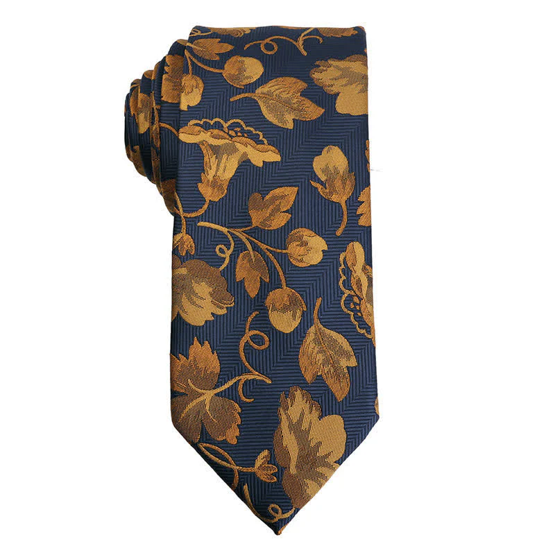 Men's Gold Orange Series Paisley Floral Necktie - Image 7