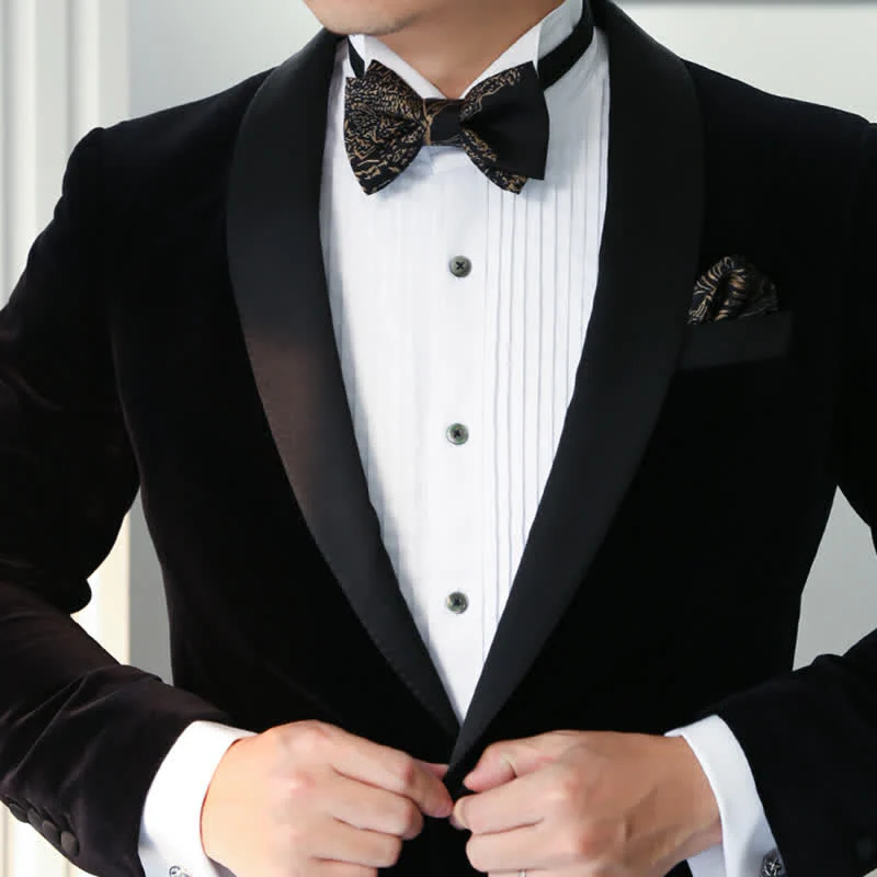 Men's Gold Painting Black Wedding Groom Bow Tie - Image 3