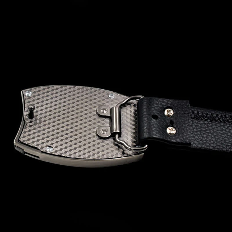 Men's Gold Poker Leather Belt With Folding Knife - Image 6