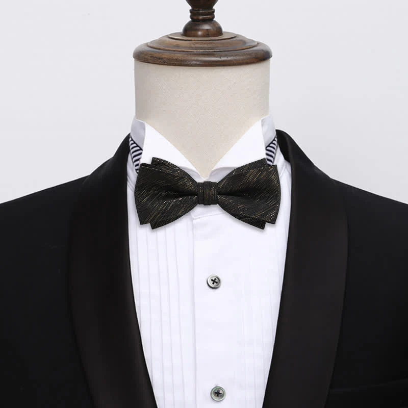 Men's Gold Striped Double Layered Bow Tie - Image 2