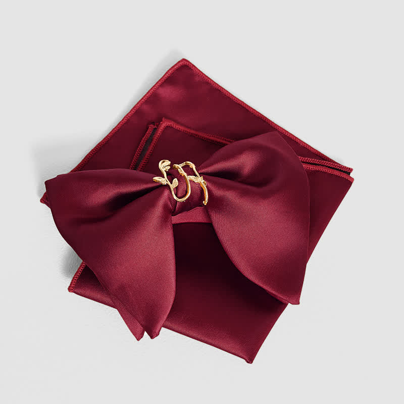 Men's Gold Vine Leaf Oversized Pointed Bow Tie Pocket Square - Image 22