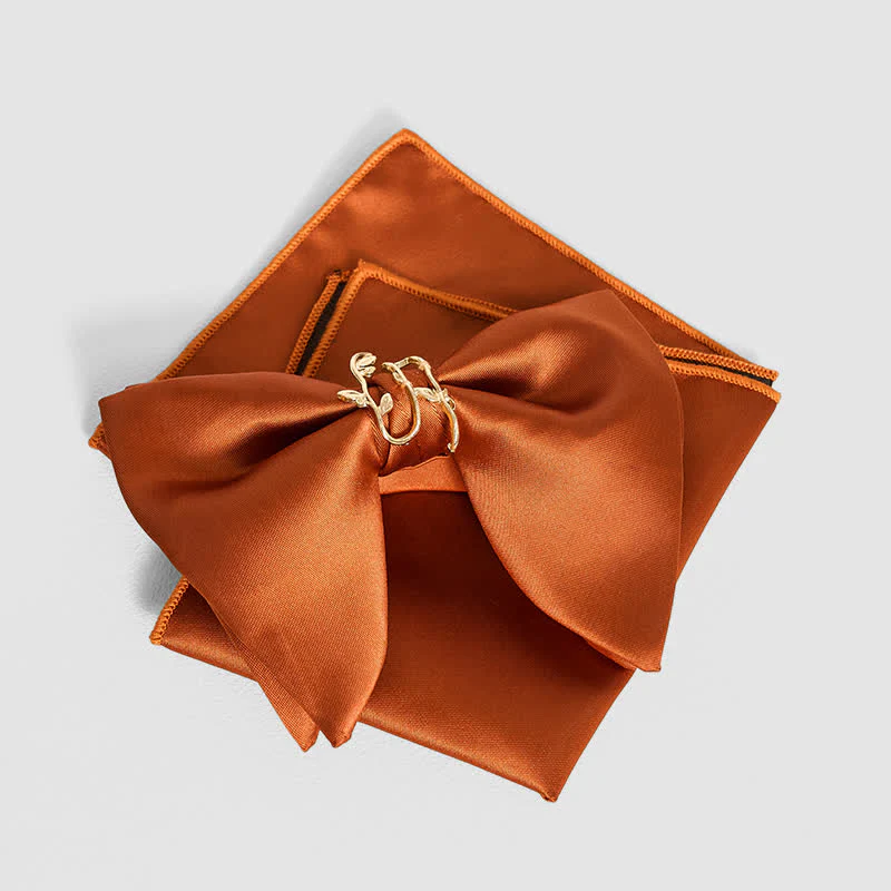 Men's Gold Vine Leaf Oversized Pointed Bow Tie Pocket Square - Image 5