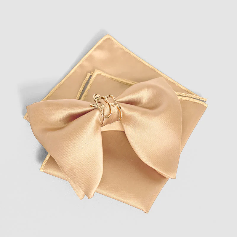 Men's Gold Vine Leaf Oversized Pointed Bow Tie Pocket Square - Image 7