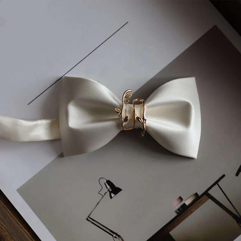 Men's Gold Vine Leaf Silky Sateen Bow Tie - Image 14