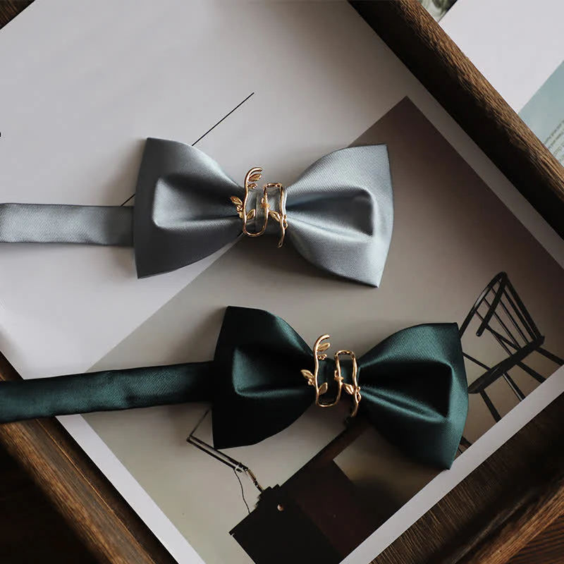 Men's Gold Vine Leaf Silky Sateen Bow Tie - Image 4