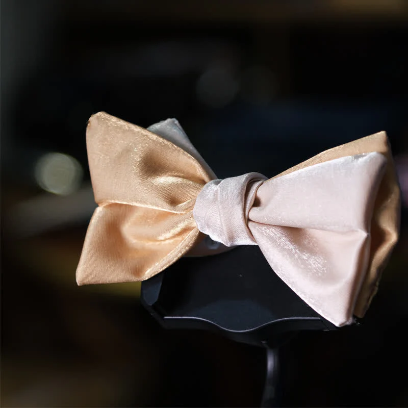 Men's Golden Apricot Contrast Asymmetrical Bow Tie - Image 2