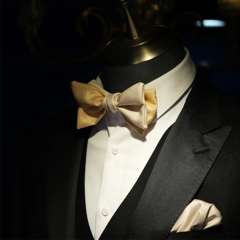 Men's Golden Apricot Contrast Asymmetrical Bow Tie - Image 4