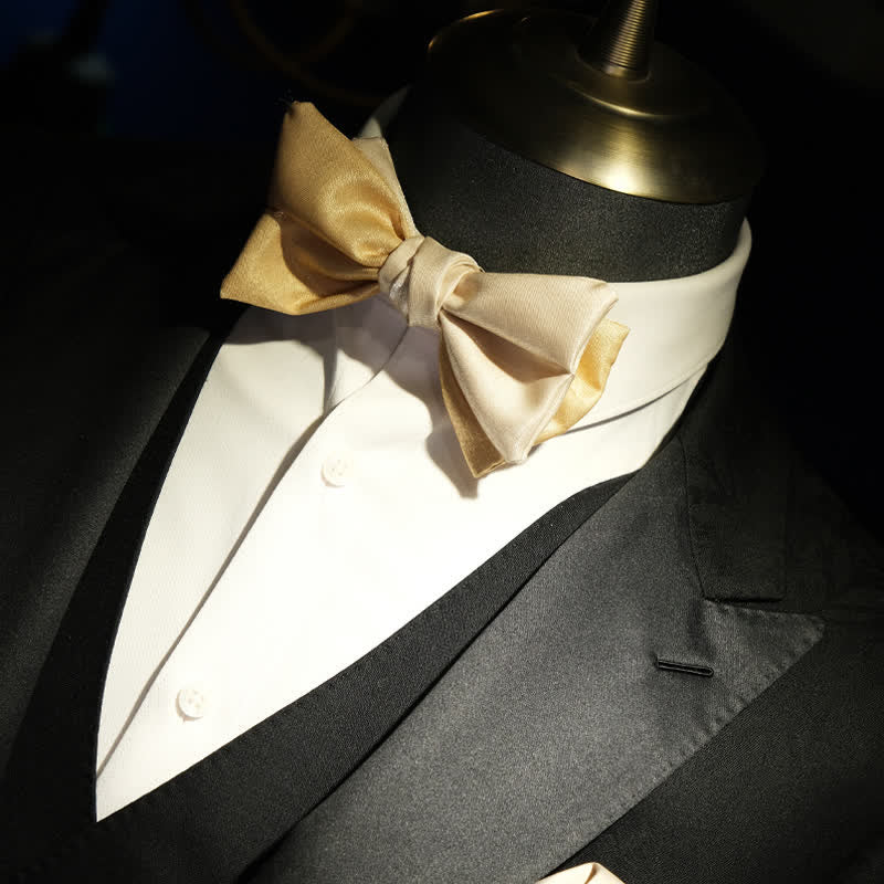 Men's Golden Apricot Contrast Asymmetrical Bow Tie - Image 5