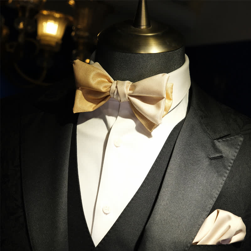 Men's Golden Apricot Contrast Asymmetrical Bow Tie - Image 6