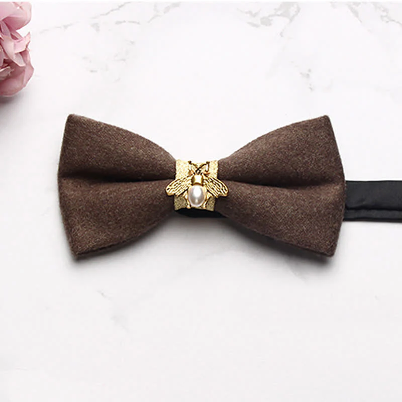 Men's Golden Bee Textured Wool Bow Tie - Image 10