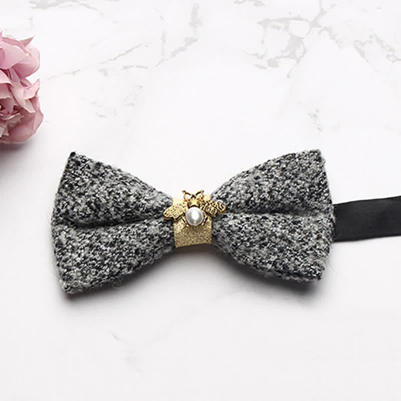 Men's Golden Bee Textured Wool Bow Tie - Image 13