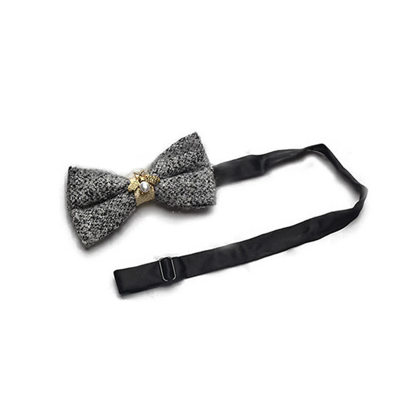 Men's Golden Bee Textured Wool Bow Tie - Image 15