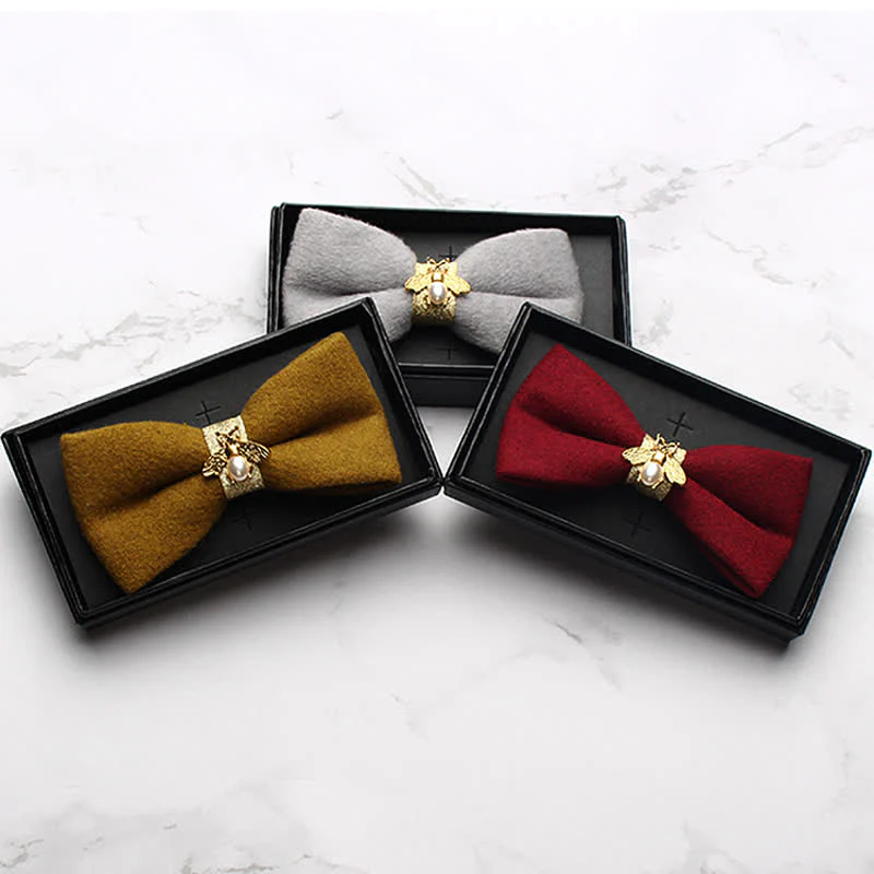 Men's Golden Bee Textured Wool Bow Tie - Image 2