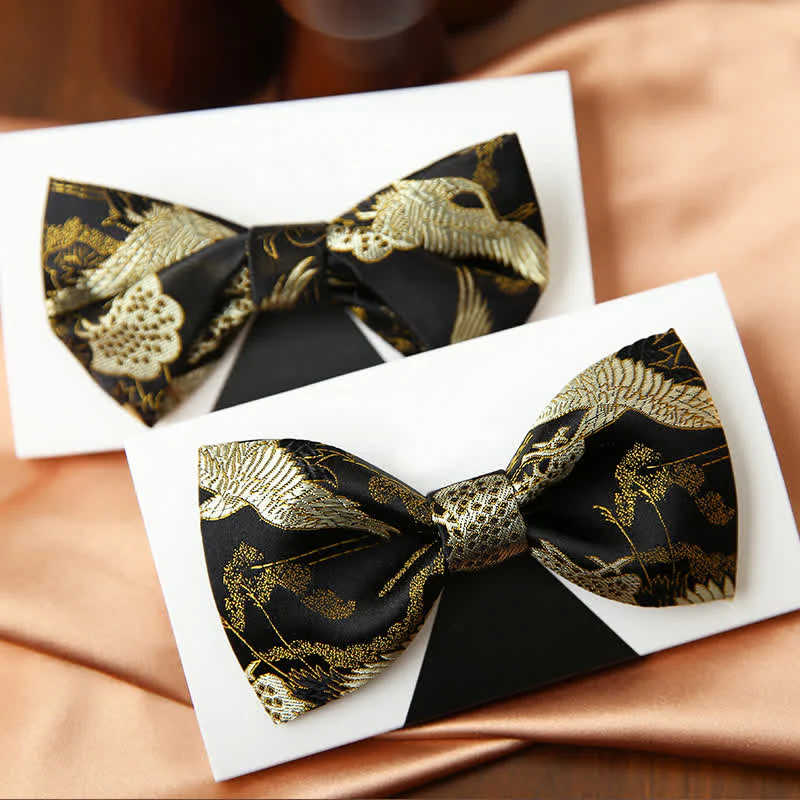 Men's Golden Crane Jacquard Luxury Bow Tie - Image 2