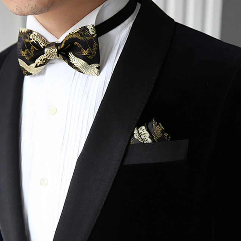 Men's Golden Crane Jacquard Luxury Bow Tie - Image 5