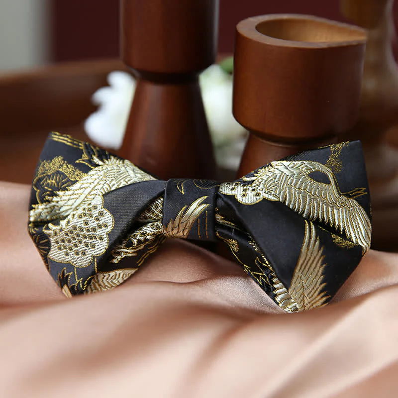 Men's Golden Crane Jacquard Luxury Bow Tie - Image 7
