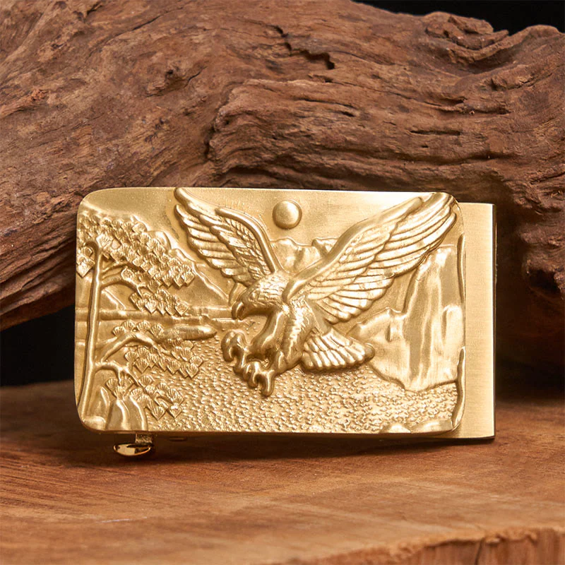 Men's Golden Eagle Carved Metal Automatic Buckle Leather Belt