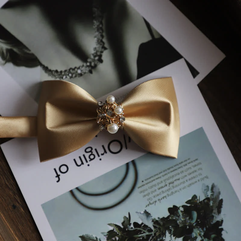 Men's Golden Flowers Imitation Pearl Bow Tie - Image 10