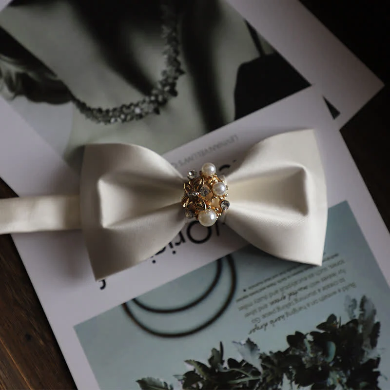 Men's Golden Flowers Imitation Pearl Bow Tie - Image 11