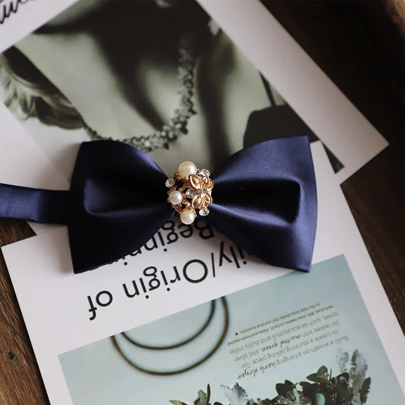 Men's Golden Flowers Imitation Pearl Bow Tie - Image 13