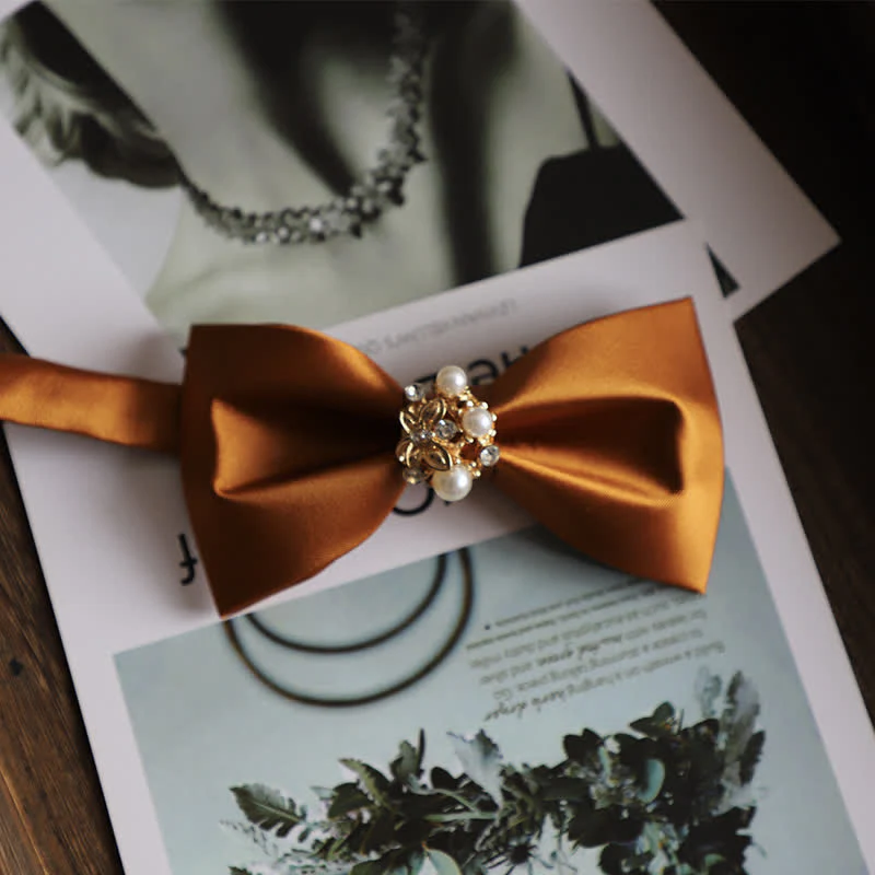 Men's Golden Flowers Imitation Pearl Bow Tie - Image 14