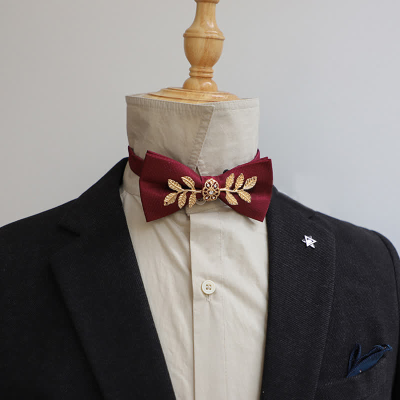 Men's Golden Leaves Flower Ornament Bow Tie - Image 4