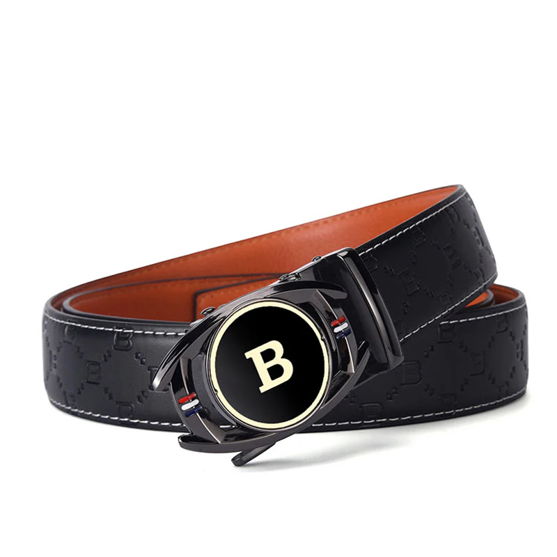Men's Golden Letter B Automatic Buckle Black Leather Belt - Image 5