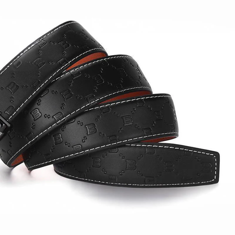 Men's Golden Letter B Automatic Buckle Black Leather Belt - Image 7
