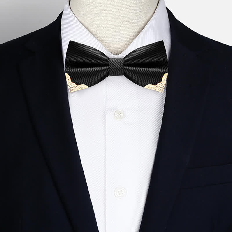 Men's Golden Metal Tipped Twilled Bow Tie - Image 2