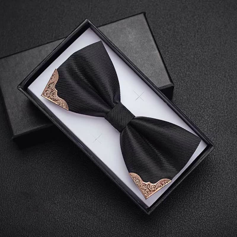 Men's Golden Metal Tipped Twilled Bow Tie - Image 3