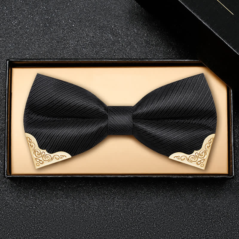 Men's Golden Metal Tipped Twilled Bow Tie - Image 4