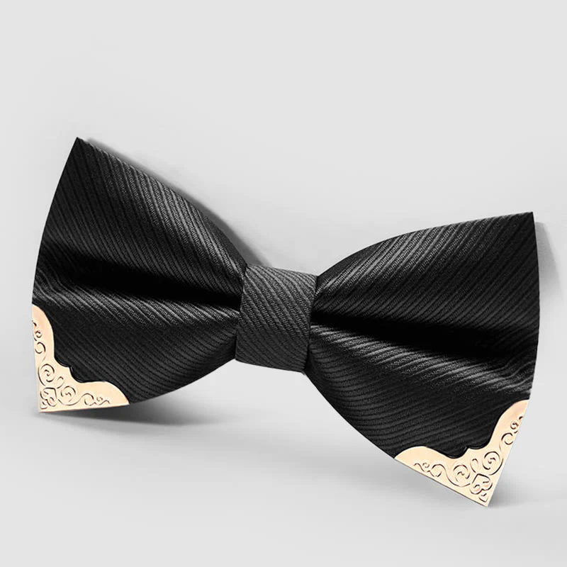 Men's Golden Metal Tipped Twilled Bow Tie - Image 5