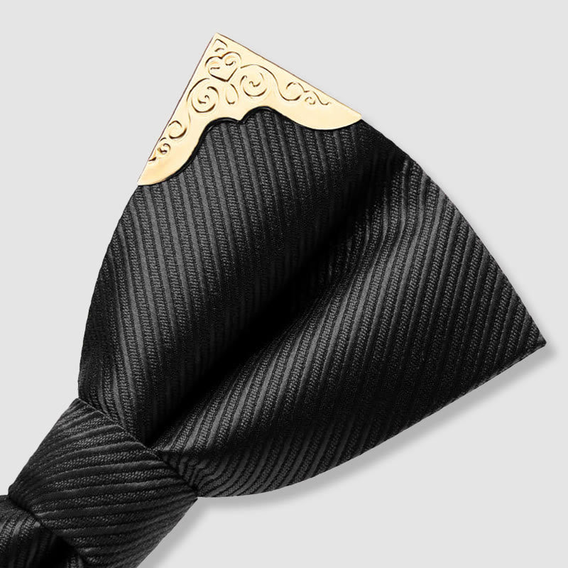 Men's Golden Metal Tipped Twilled Bow Tie - Image 6