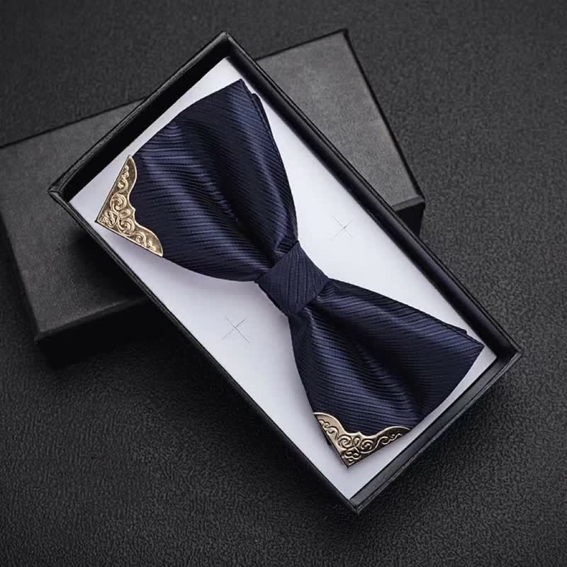 Men's Golden Metal Tipped Twilled Bow Tie - Image 9