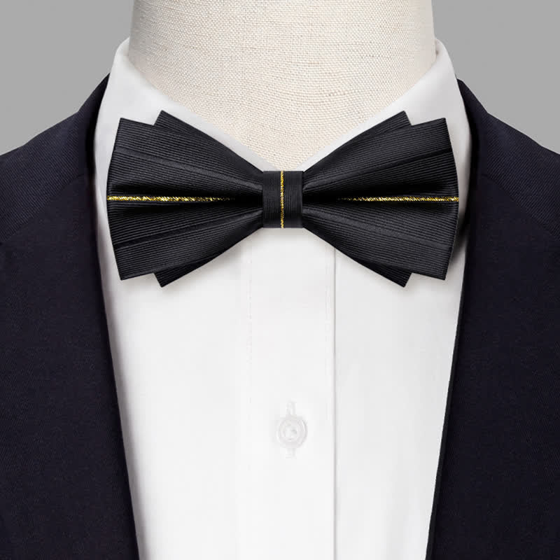 Men's Golden Thread Decor Double Layered Bow Tie - Image 2