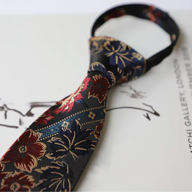 Men's Gorgeous Embroidery Flower Zipper Necktie - Image 2