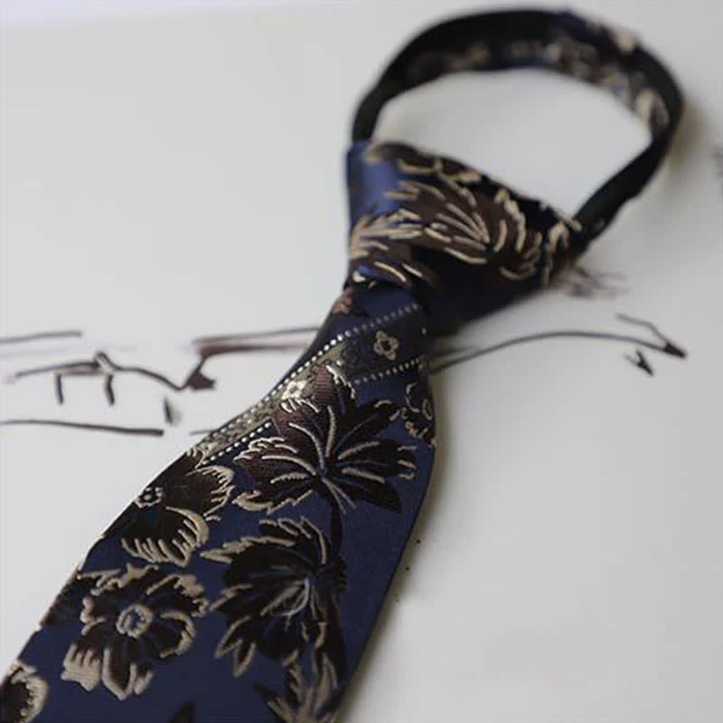 Men's Gorgeous Embroidery Flower Zipper Necktie - Image 4