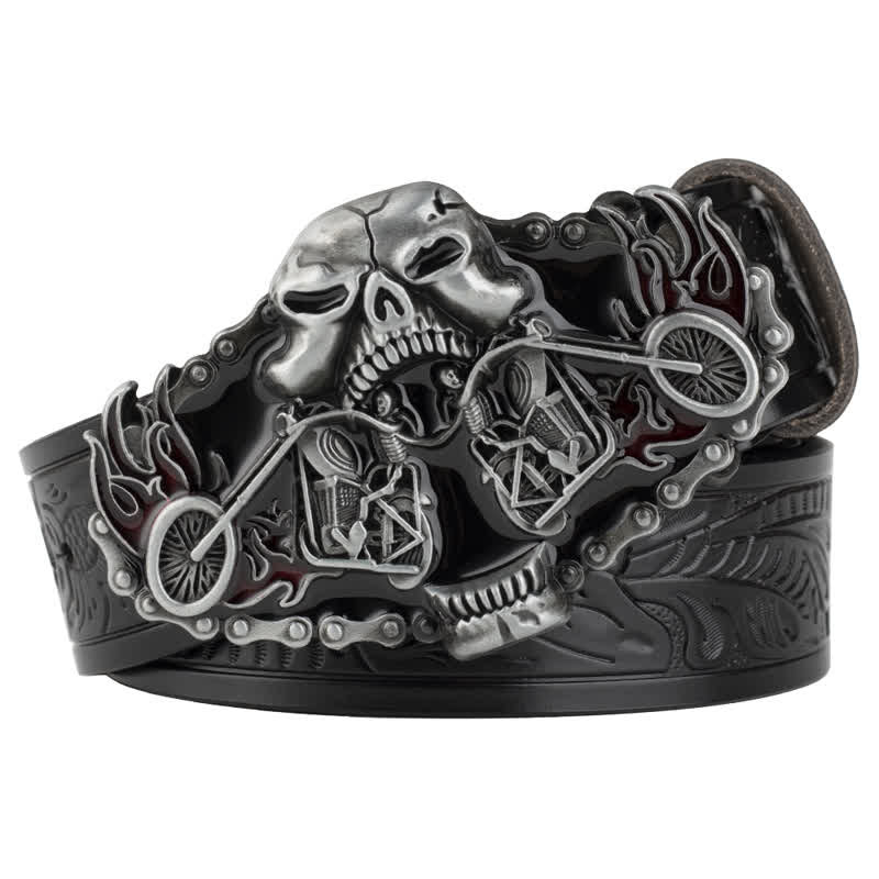 Men's Gothic Motorcycle Ghost Head Leather Belt - Image 2