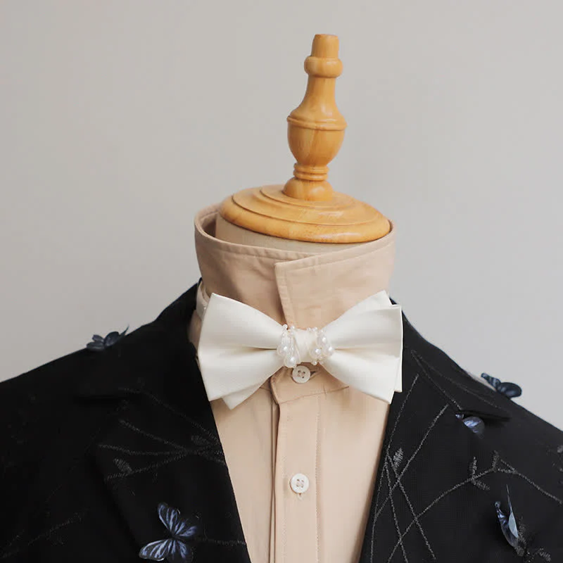 Men's Graceful Ivory White Pearls Flower Bow Tie - Image 2