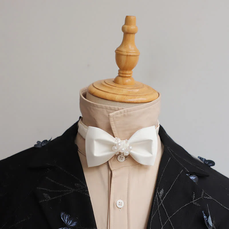 Men's Graceful Ivory White Pearls Flower Bow Tie - Image 5