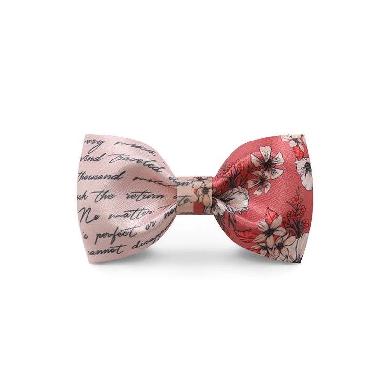 Men's Graceful Red Wave Floral Printed Bow Tie - Image 11